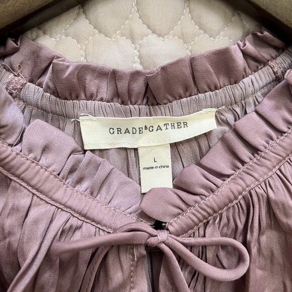GRADE & GATHER V-NECK SATIN RUFFLE Midi DRESS IN DUSTY ORCHID Size L - Picture 7 of 13